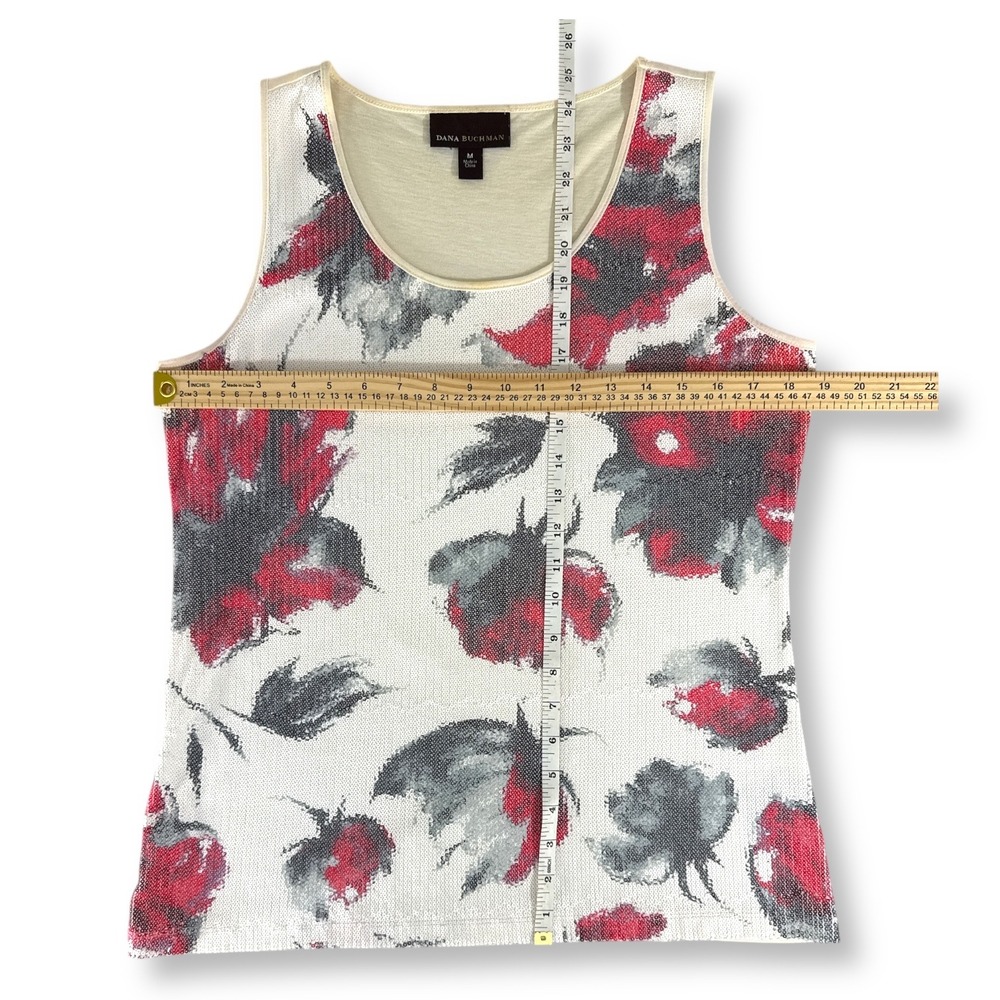 Dana Buchman Floral Sequin Tank Top Sleeveless Blouse Ivory Red Gray Medium EUC - Picture 8 of 8